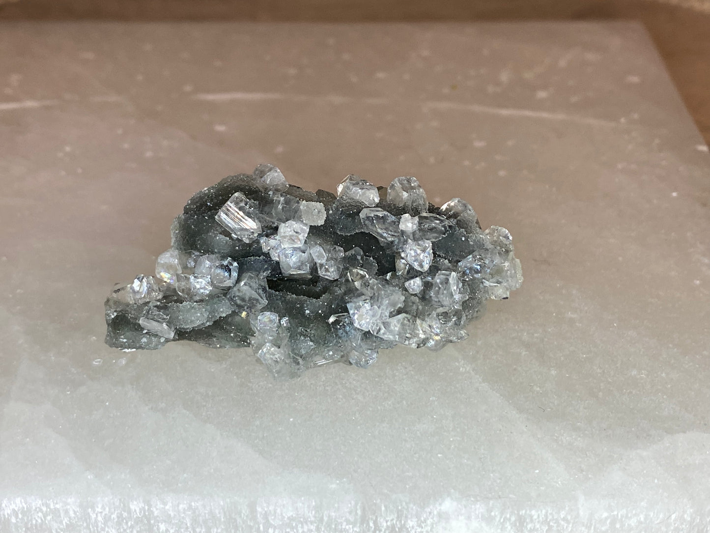 Black chalcedony with gemmy apophyllite -C