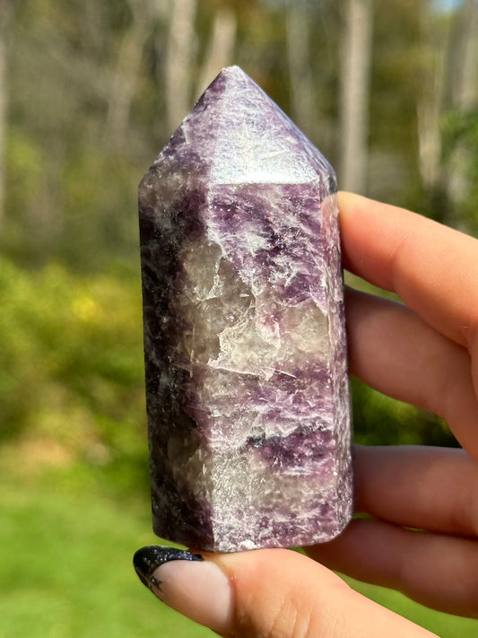 Lepidolite with Smokey Quartz Tower