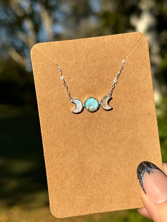 Labradorite Triple Moon Necklace - Sterling Silver