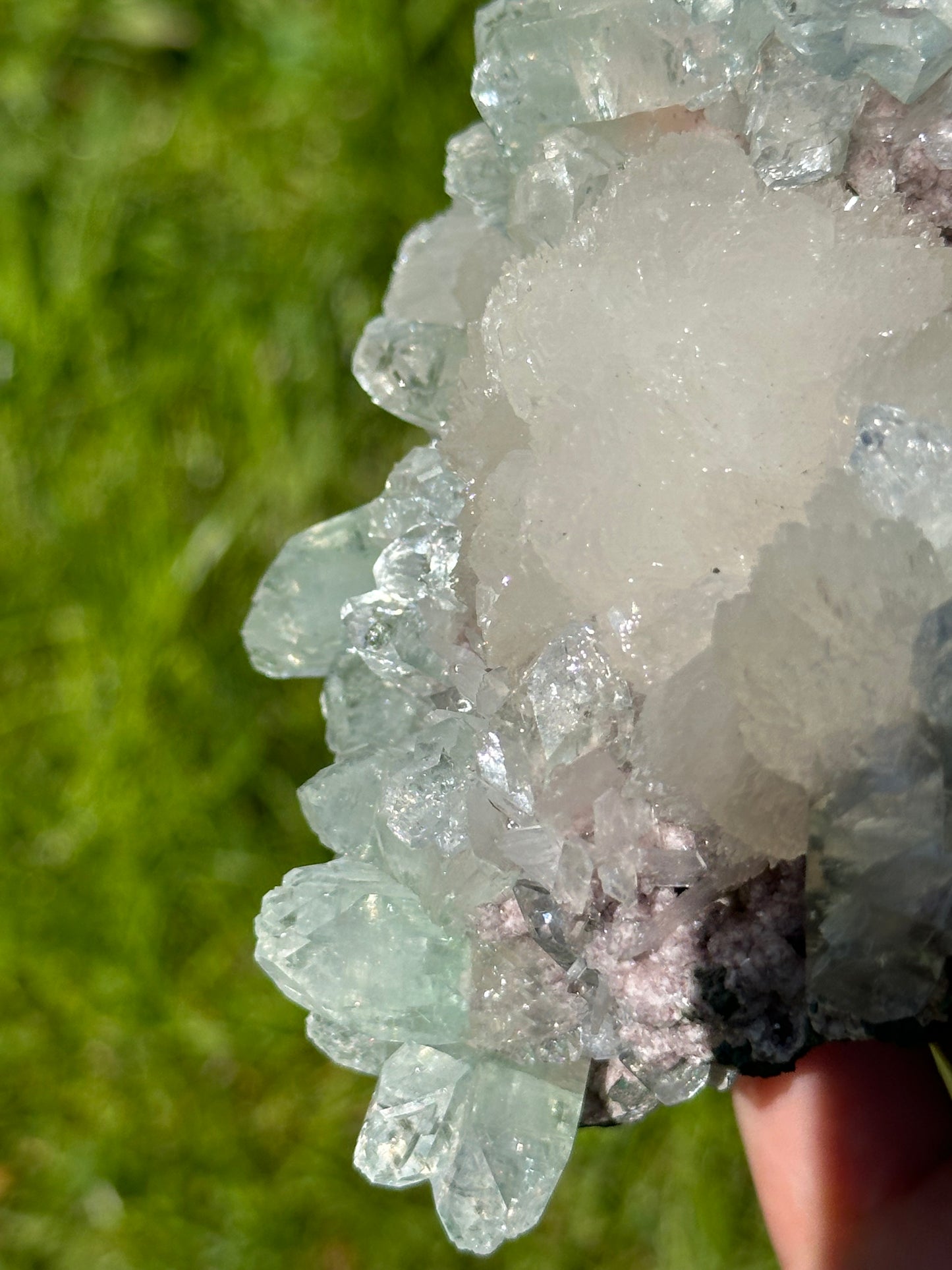 Green apophyllite with pink chalcedony| India