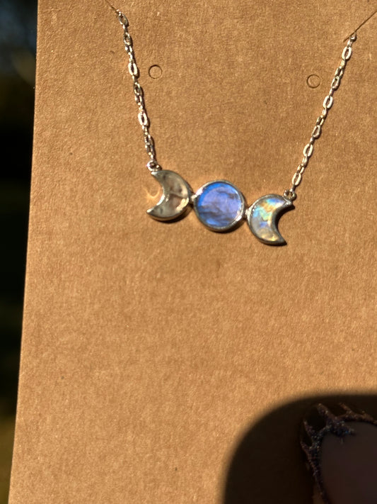 Labradorite Triple Moon Necklace - Sterling Silver