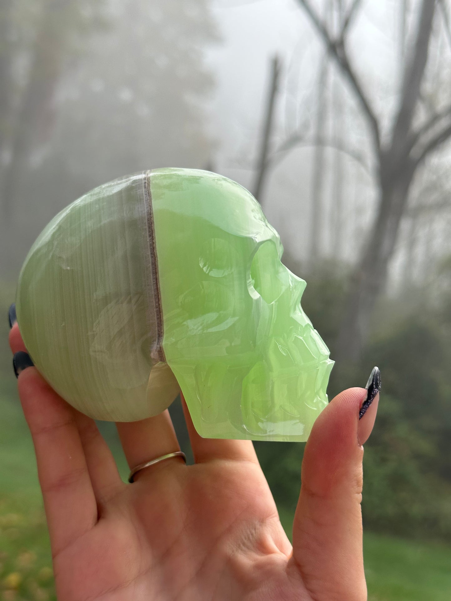 Green Calcite Skull