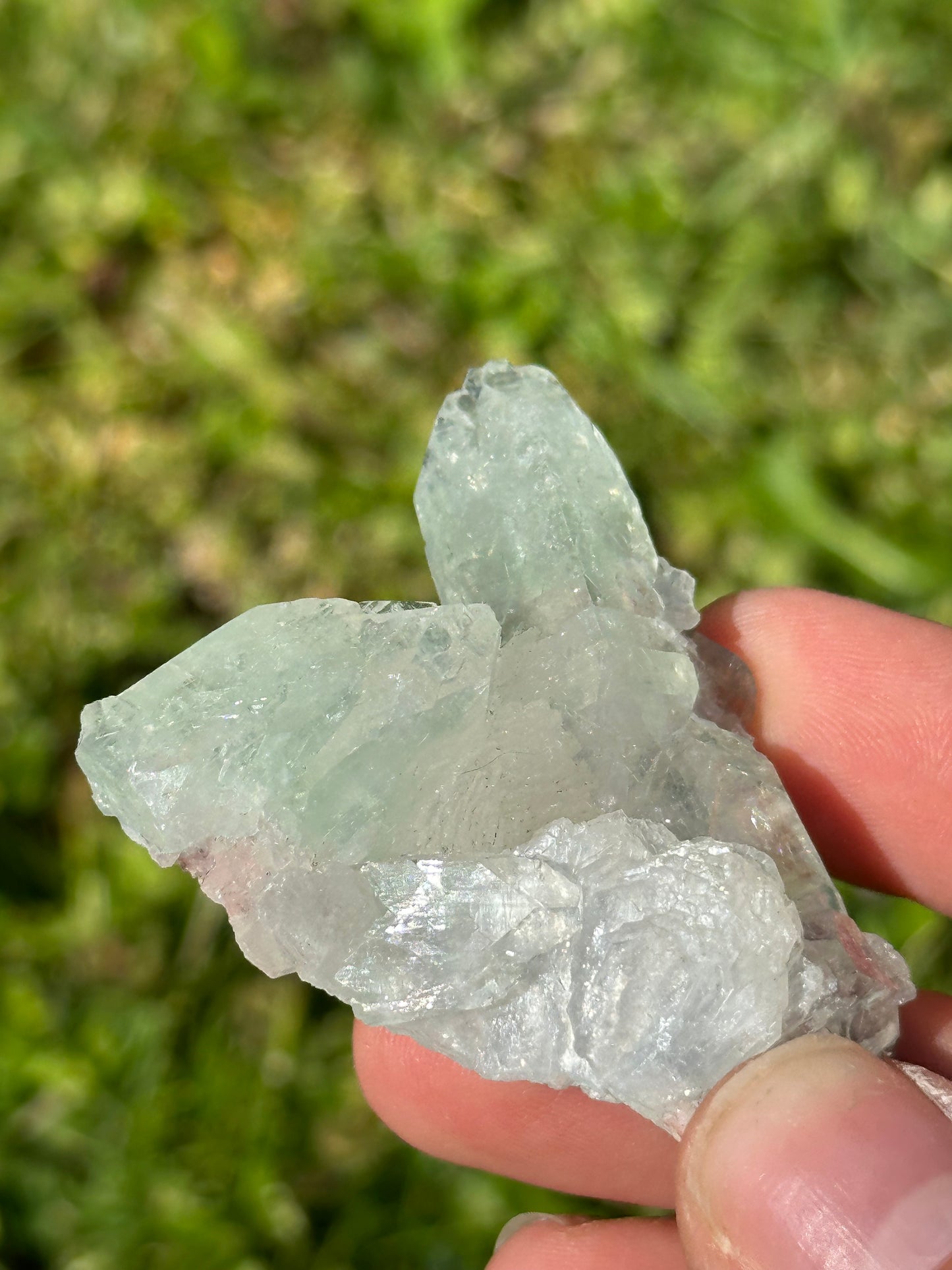Green apophyllite with pink chalcedony | India