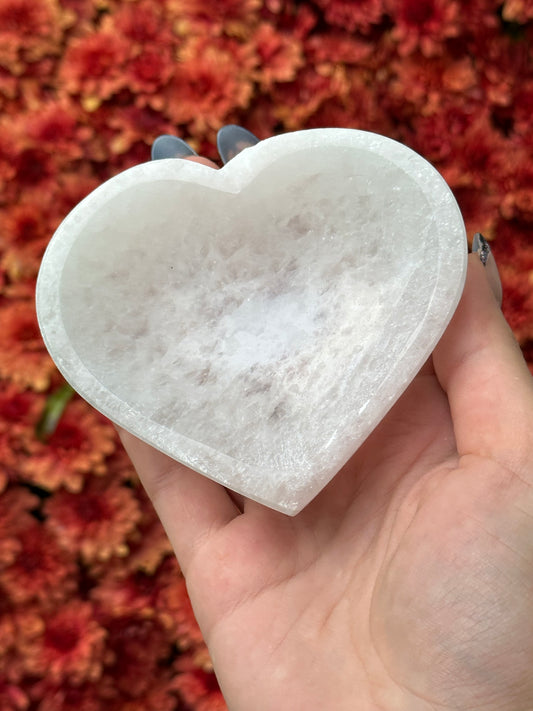 Satin spar selenite heart bowl