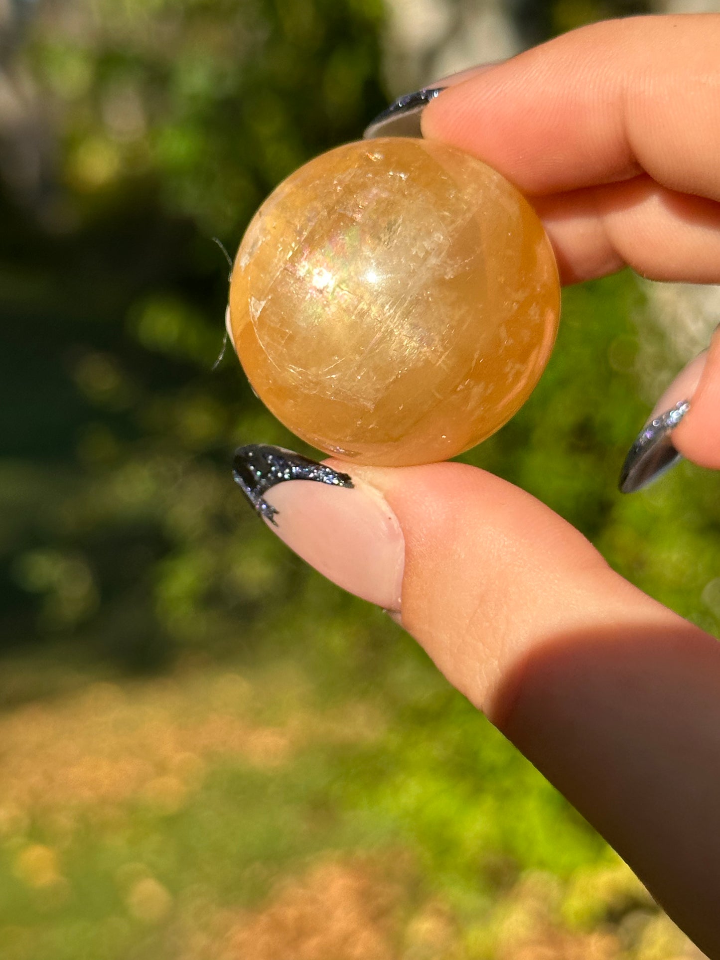 Honey Calcite Sphere - Stars and Rainbows