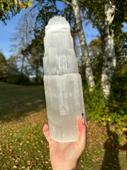 XL Satin Spar Selenite Tower Lamp