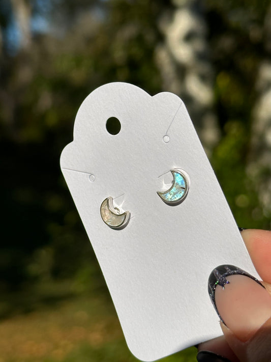 Moonstone Moon Earrings- Sterling Silver