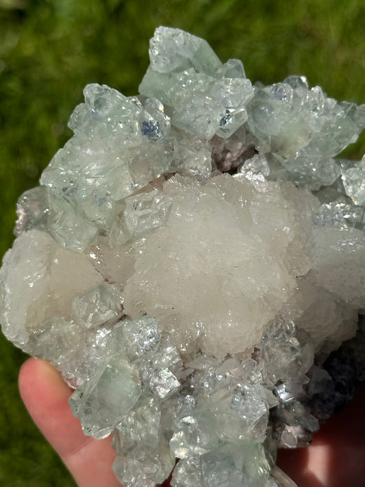 Green apophyllite with pink chalcedony| India