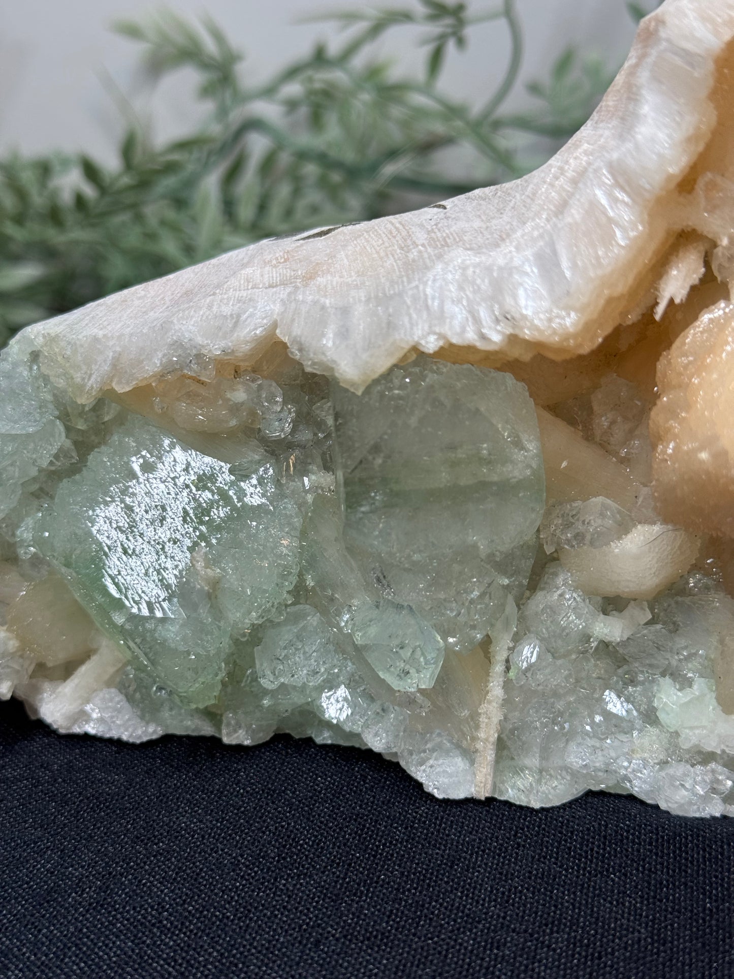 Green Apophyllite, peach Stilbite - India