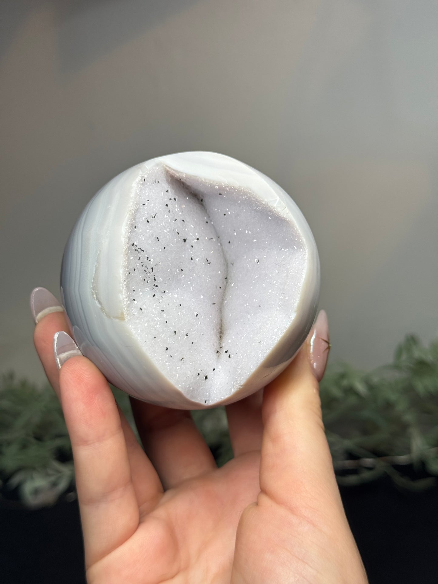 Agate sphere with moss agate