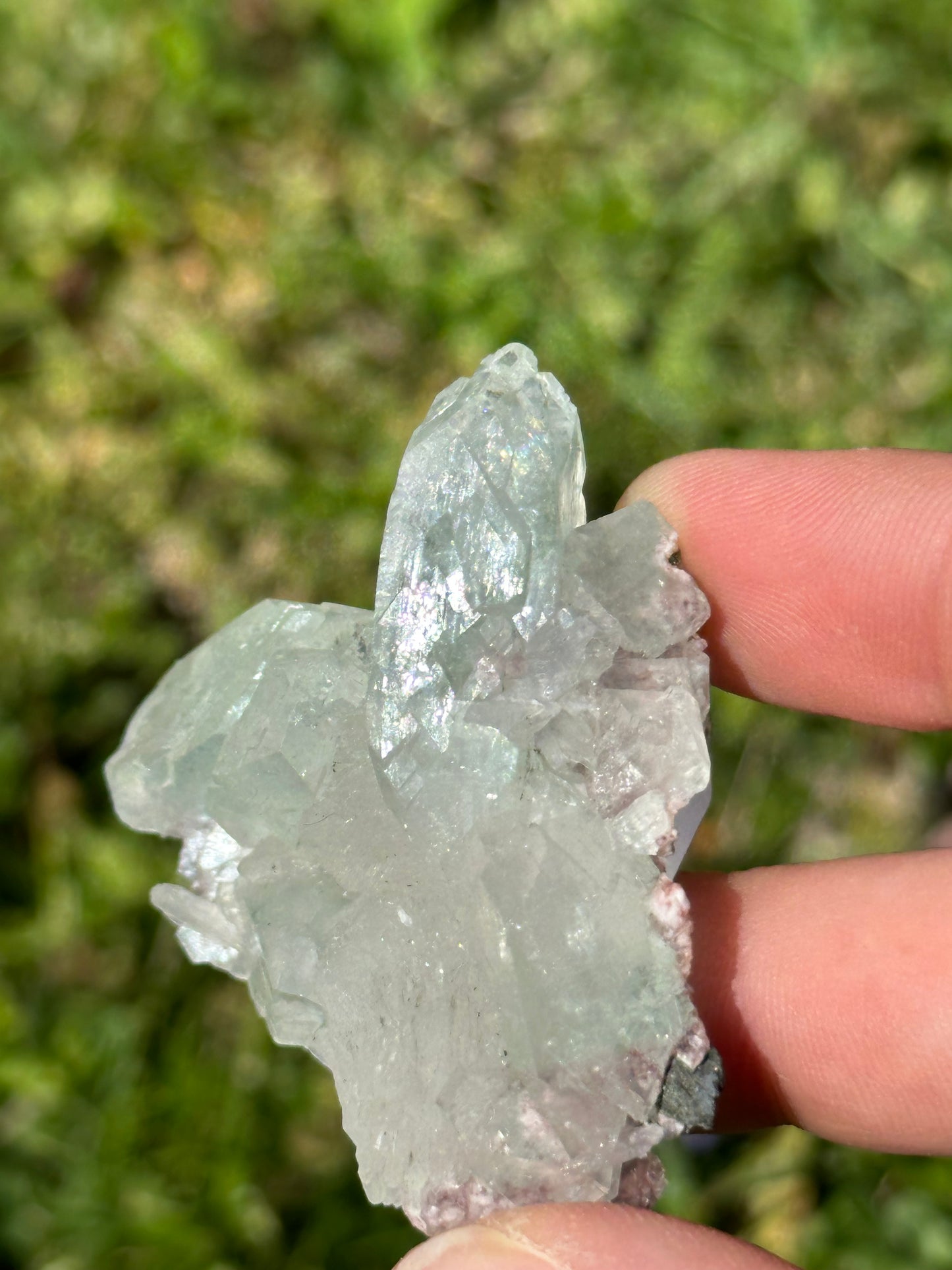 Green apophyllite with pink chalcedony | India