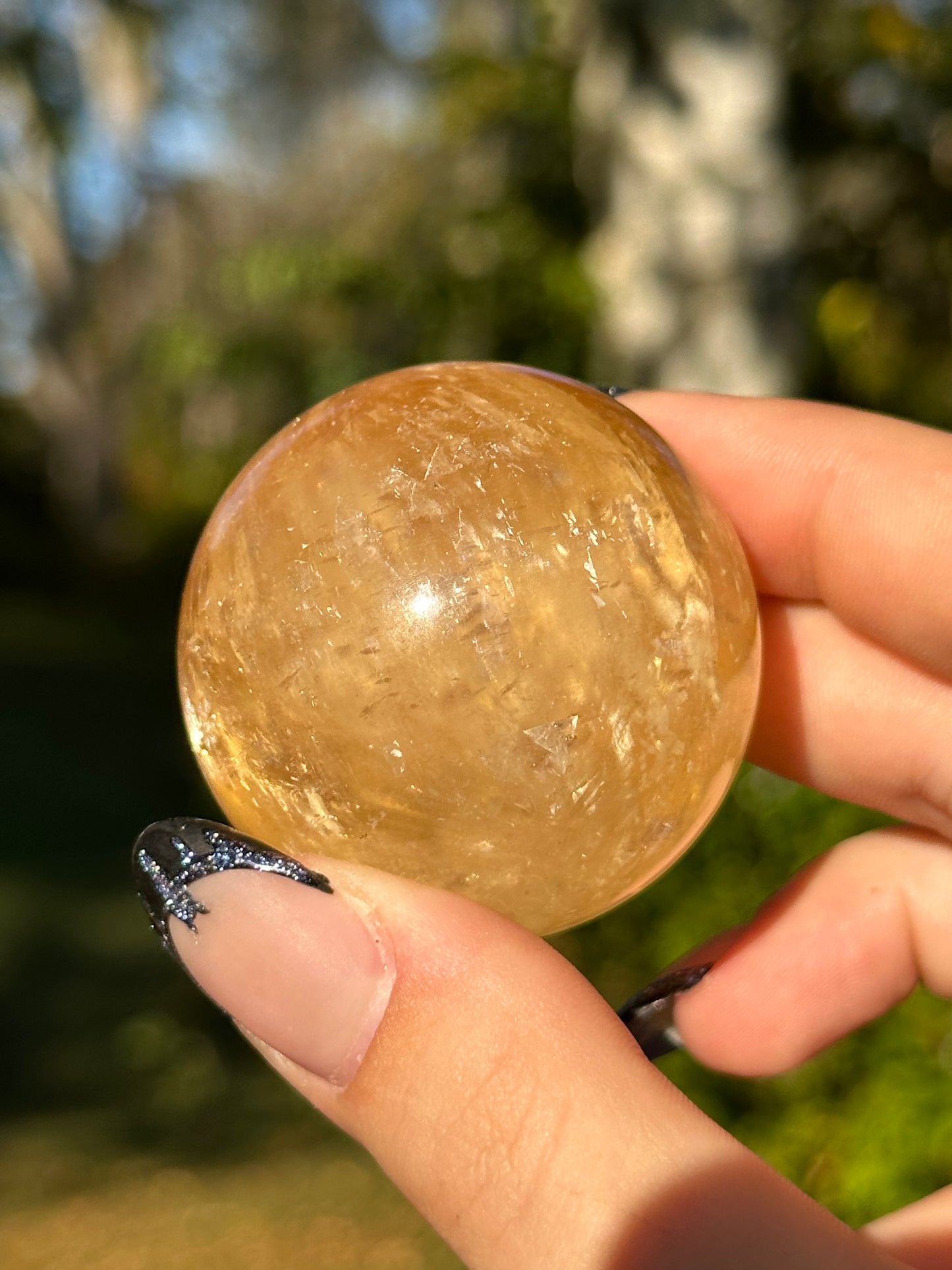 Honey Calcite Sphere - Stars and Rainbows