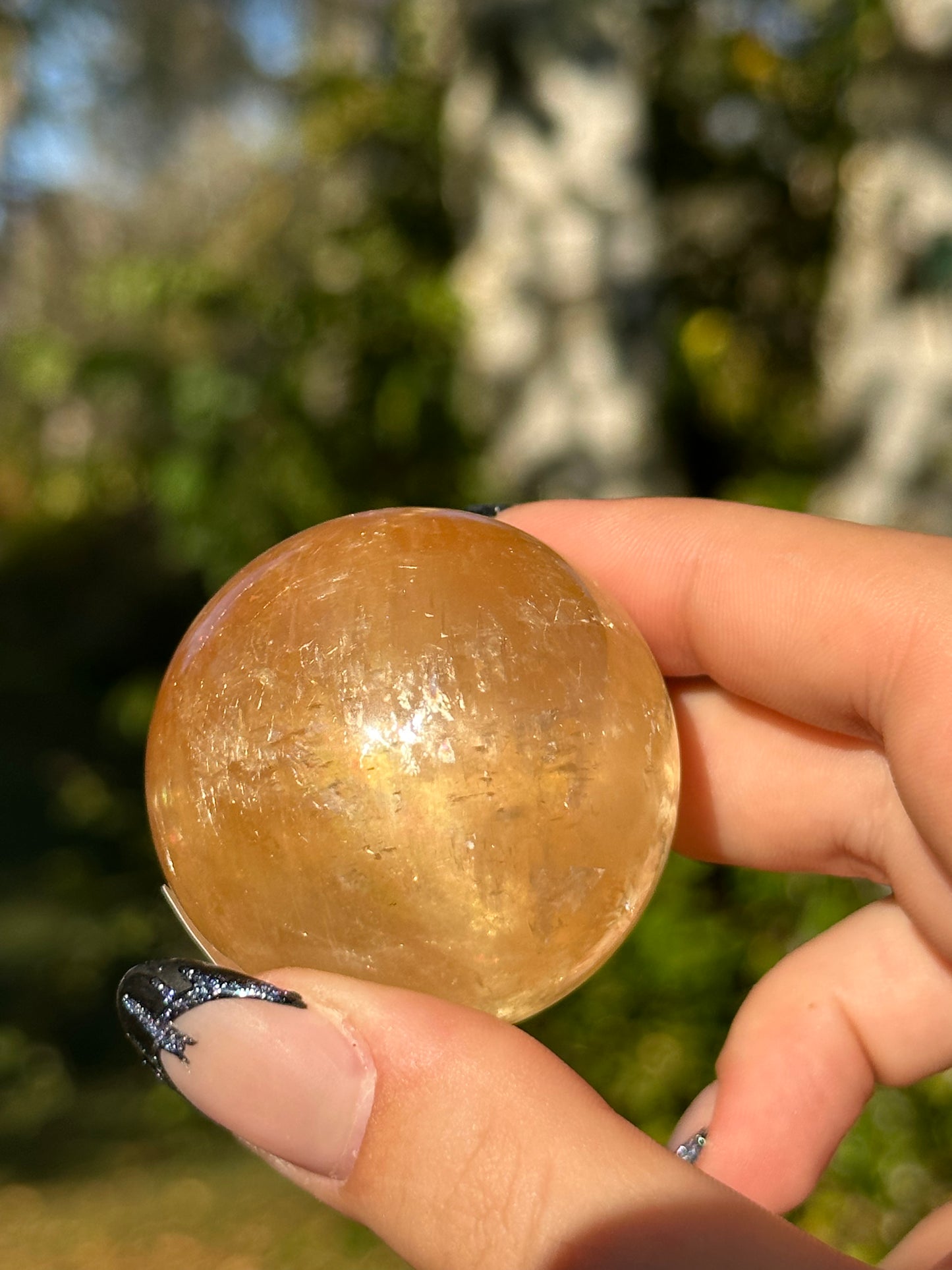 Honey Calcite Sphere - Stars and Rainbows