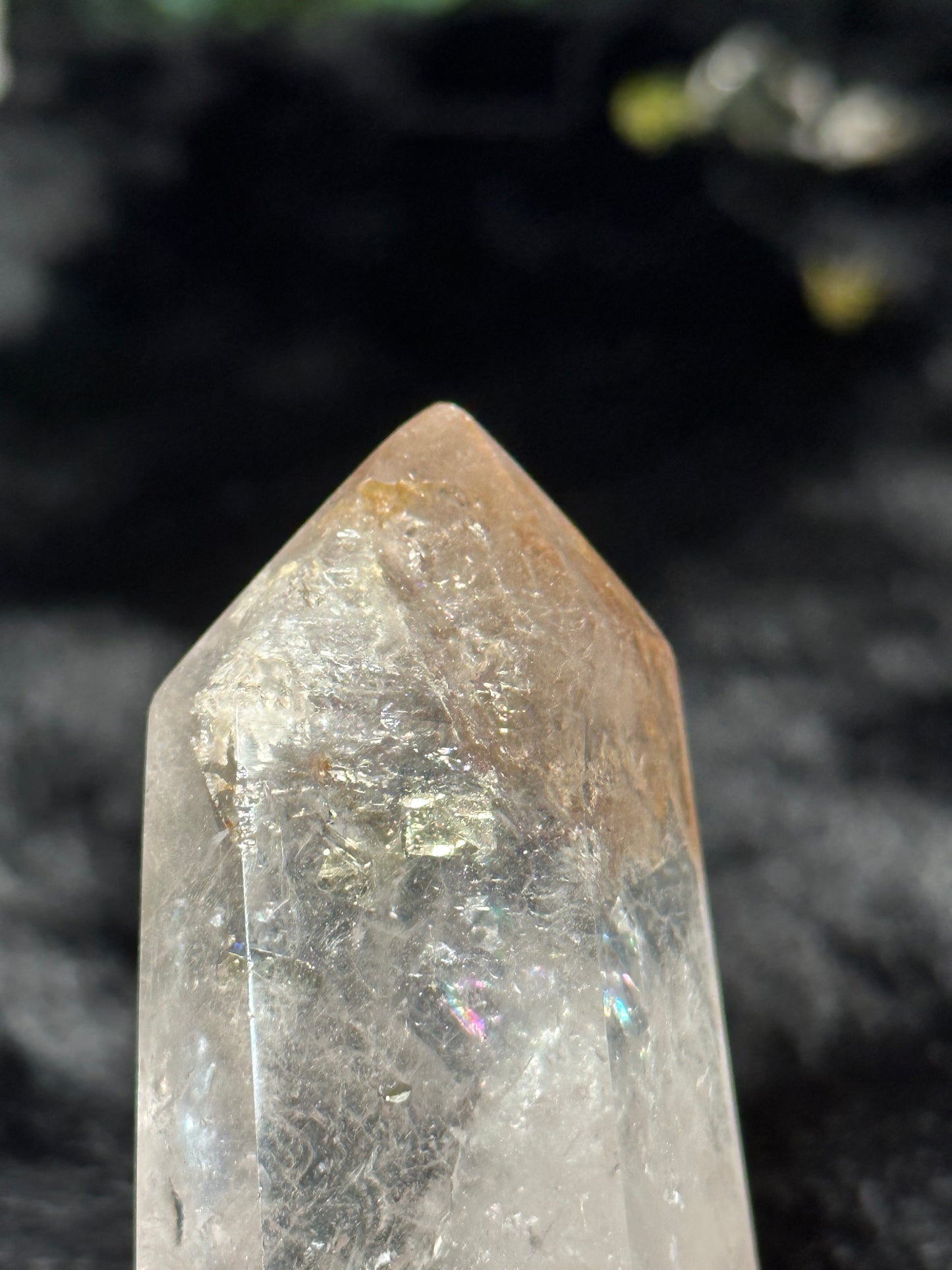 Quartz Point with Cubic Pyrite Inclusion