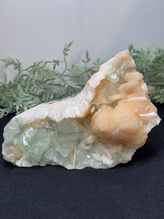 Green Apophyllite, peach Stilbite - India