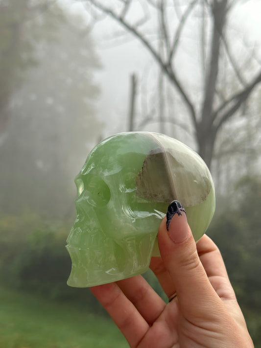 Green Calcite Skull