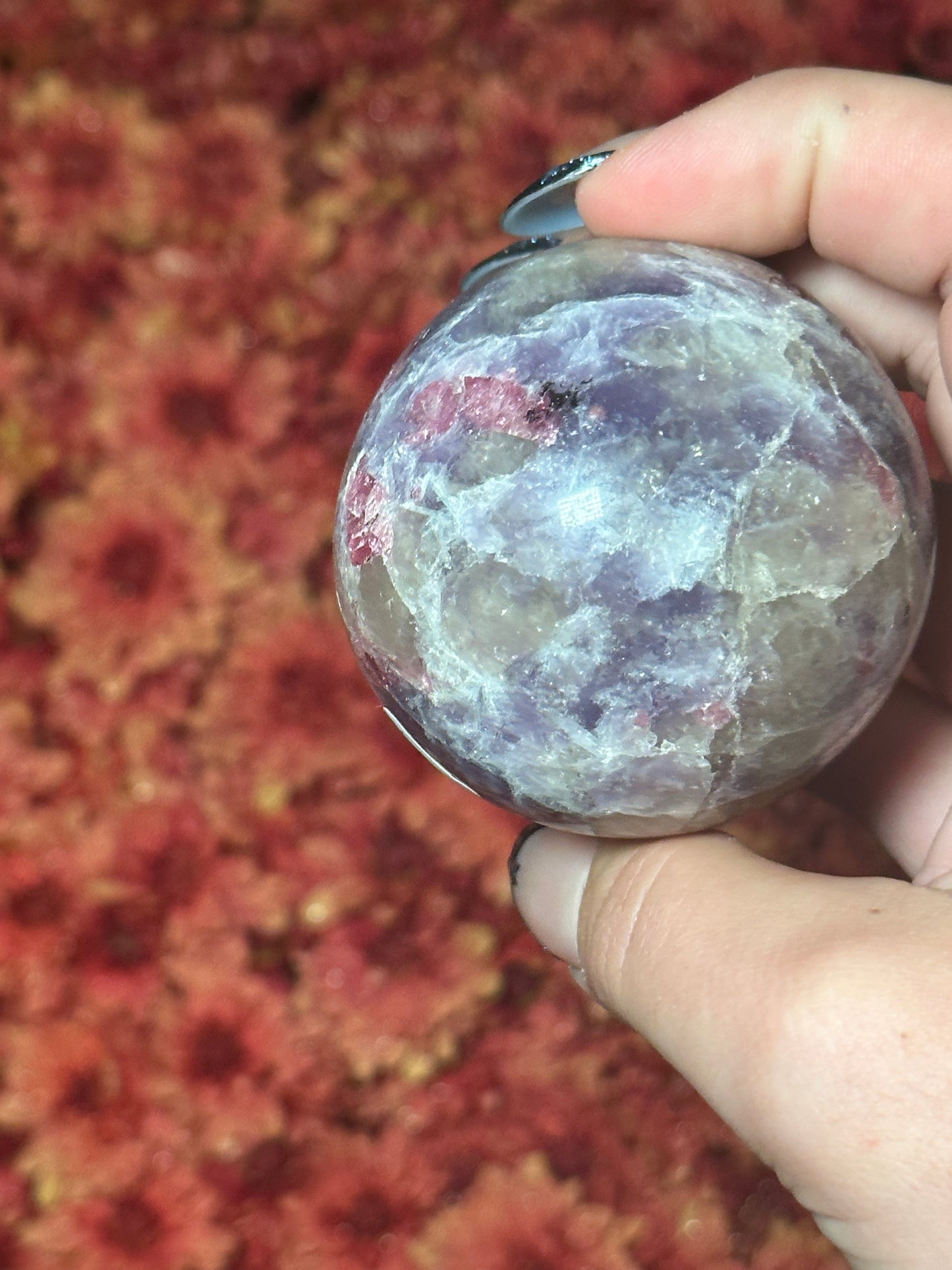 Lepidolite Sphere with Smokey Quartz