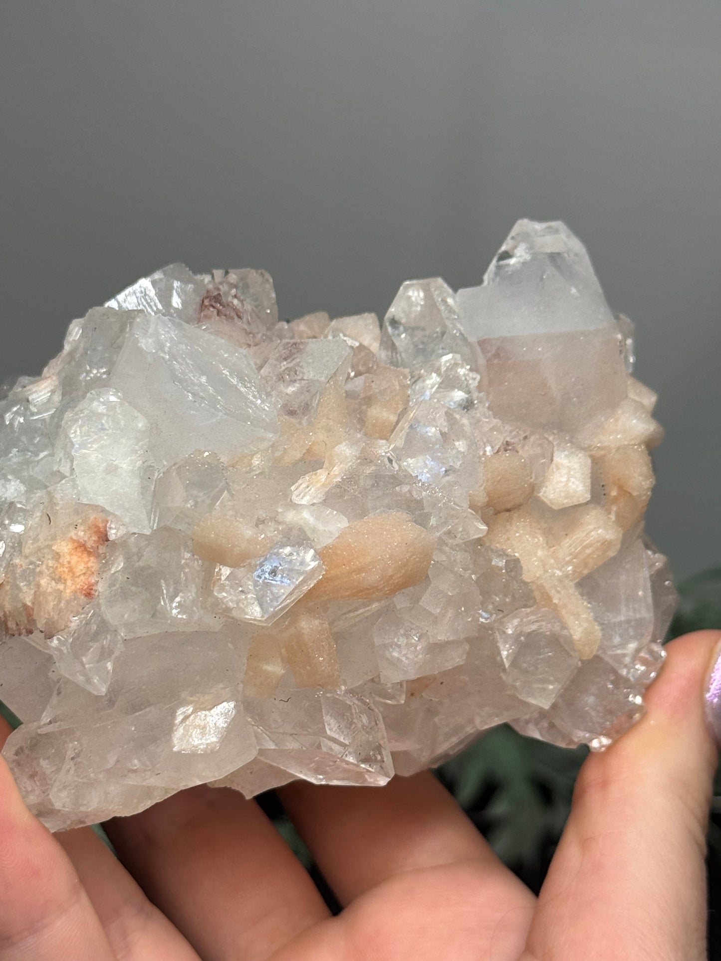 Sugary diamond Apophyllite with peach Stilbite - India