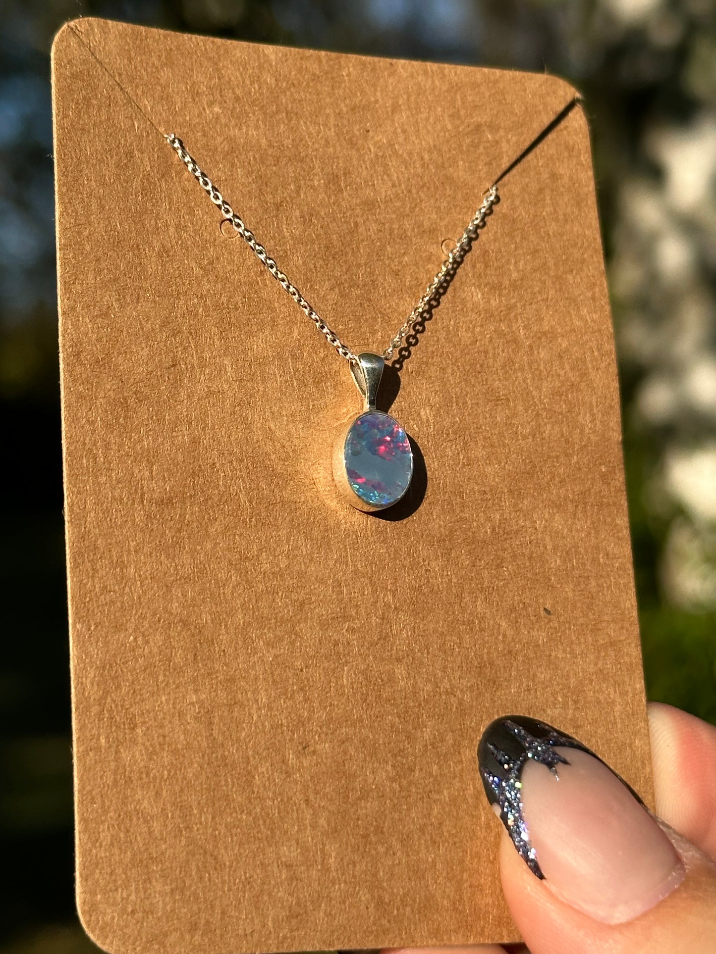 Australian Opal Necklace - Sterling Silver