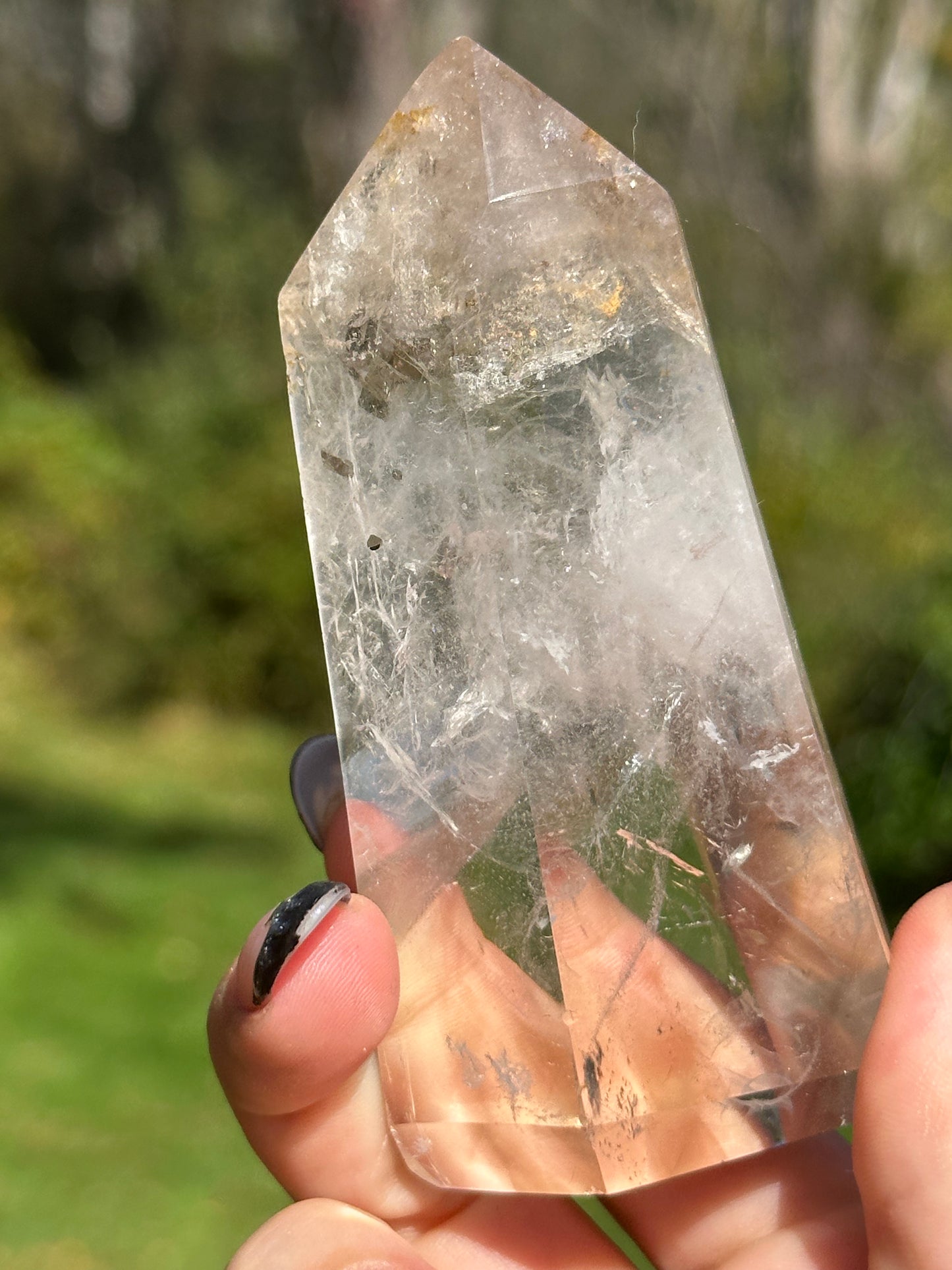 Quartz Point with Cubic Pyrite Inclusion