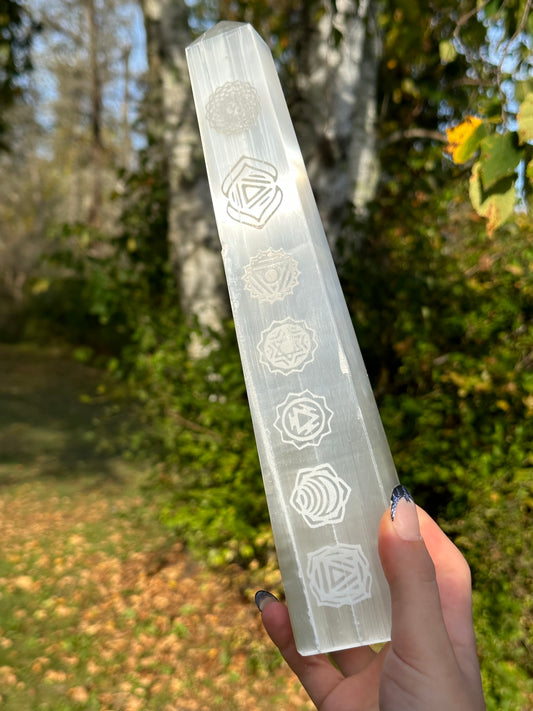 XL Satin Spar Selenite Chakra Tower