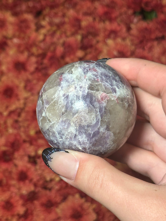 Lepidolite Sphere with Smokey Quartz