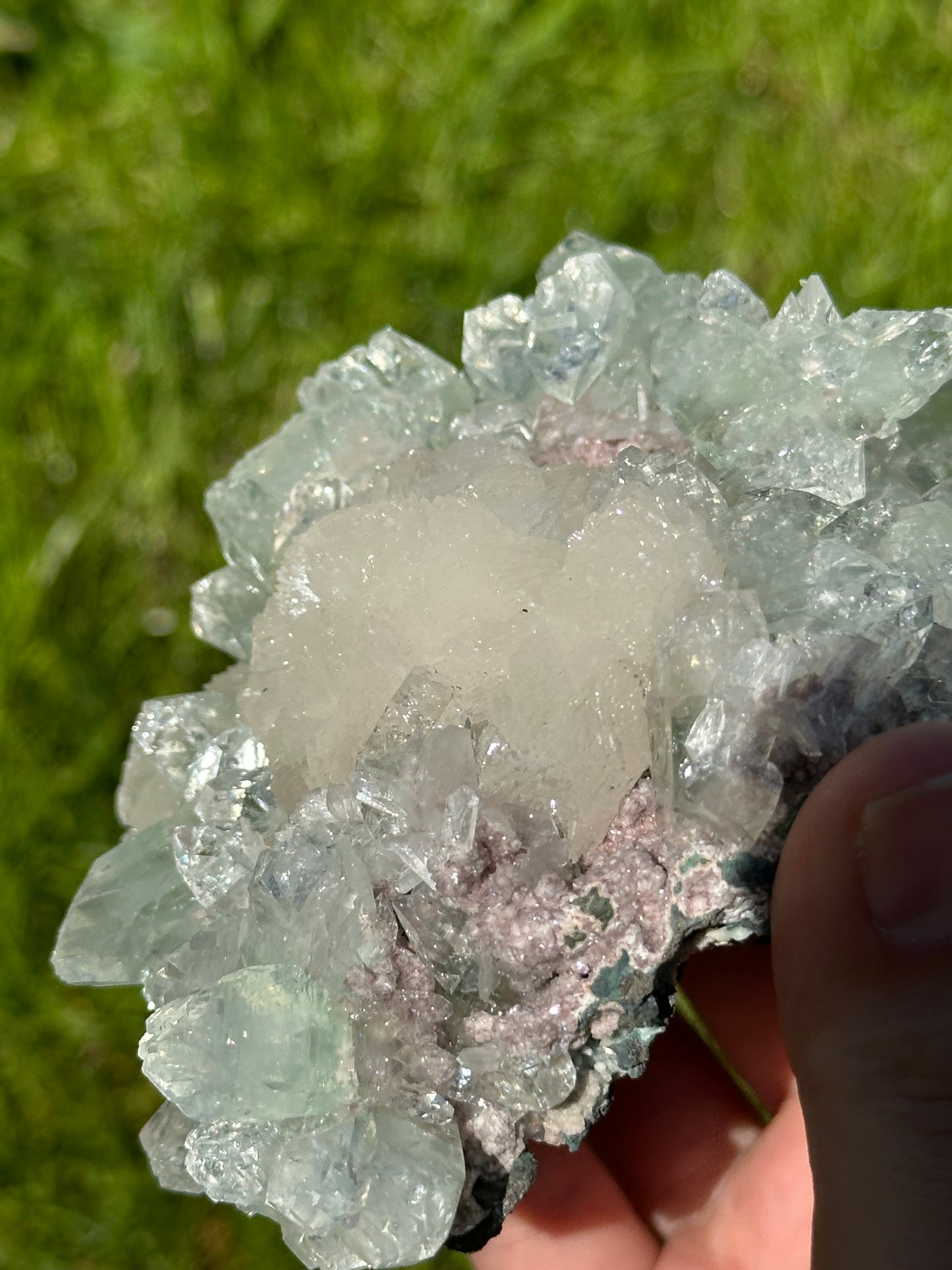 Green apophyllite with pink chalcedony| India