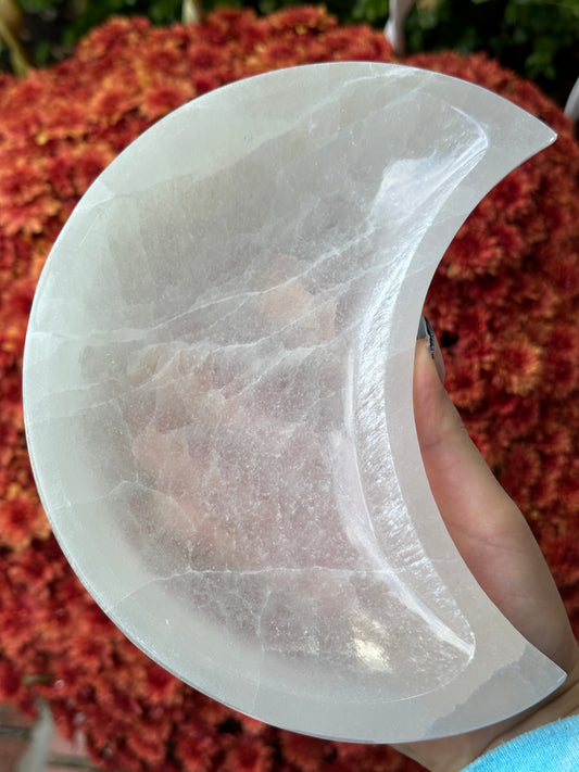 XL satin spar selenite moon bowl