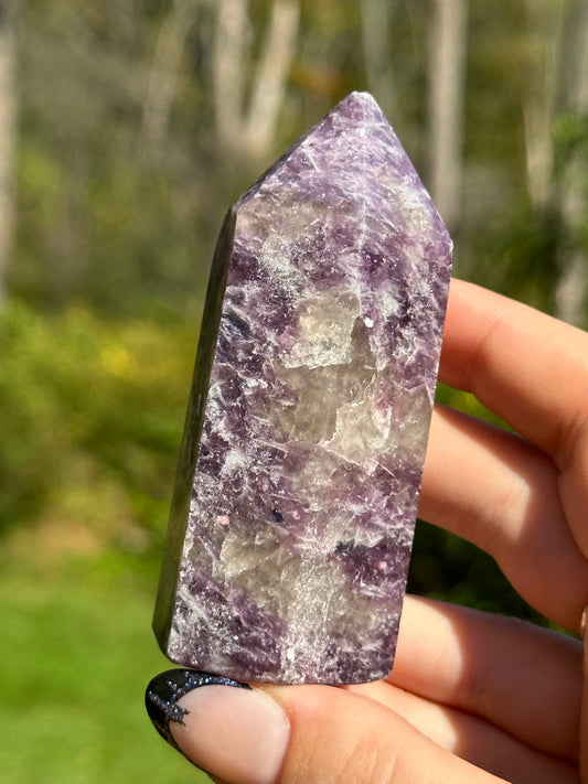 Lepidolite with Smokey Quartz Tower