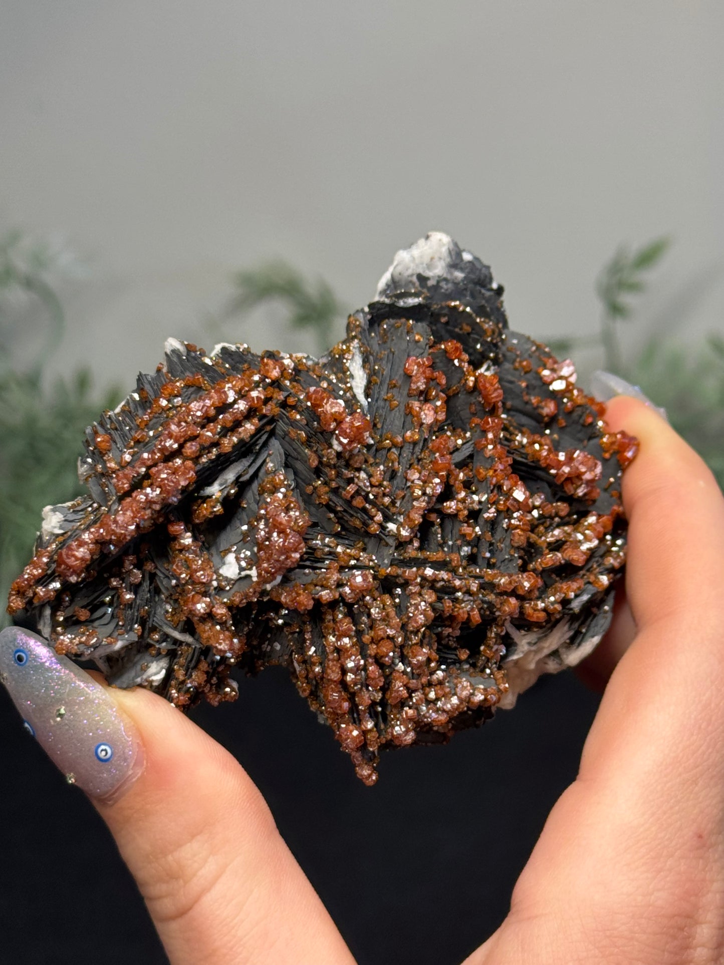 Vanadinite on black barite- Morocco