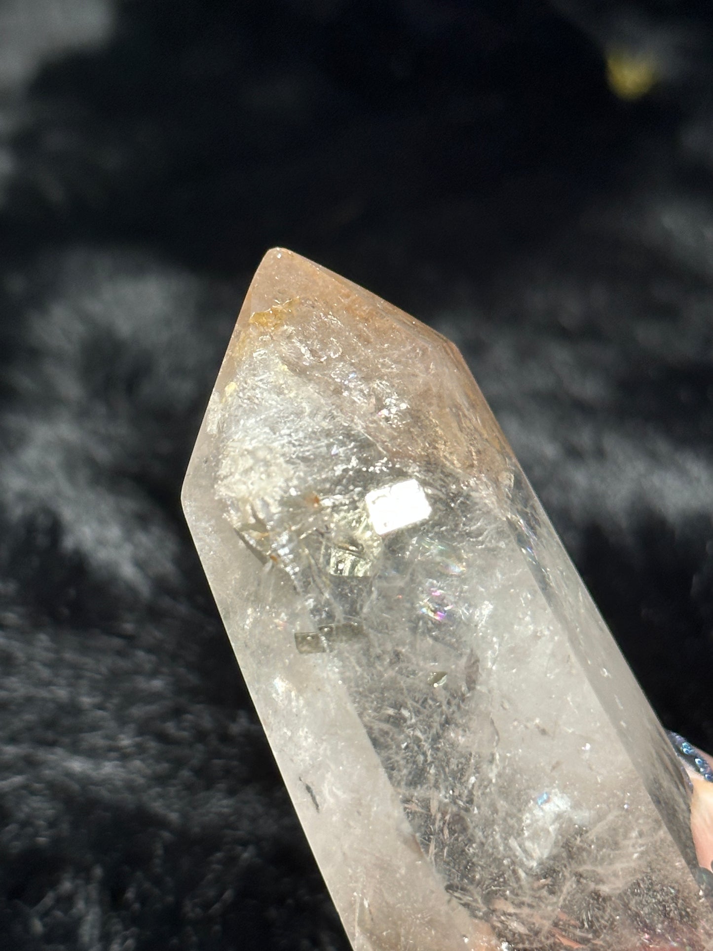 Quartz Point with Cubic Pyrite Inclusion