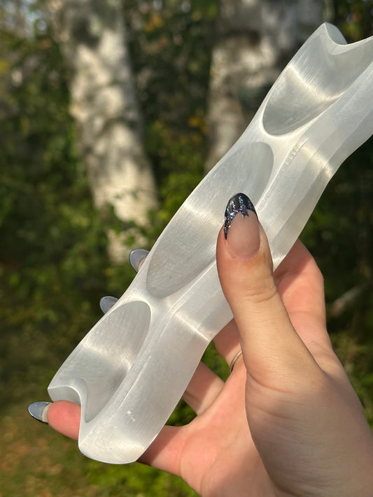 Satin Spar Selenite Triple Moon Bowl