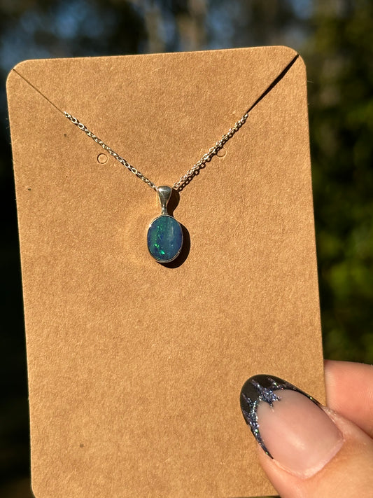 Australian Opal Necklace - Sterling Silver