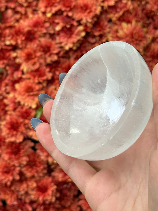 Satin spar selenite bowl - small