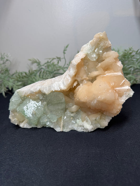 Green Apophyllite, peach Stilbite - India