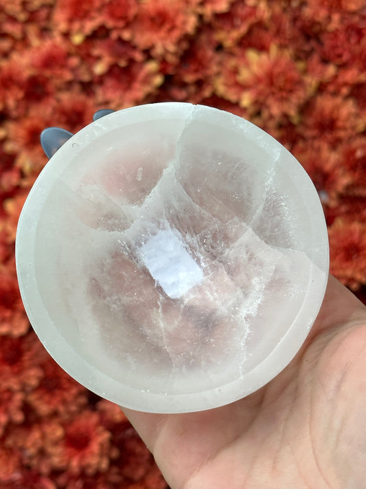 Satin spar selenite bowl - small
