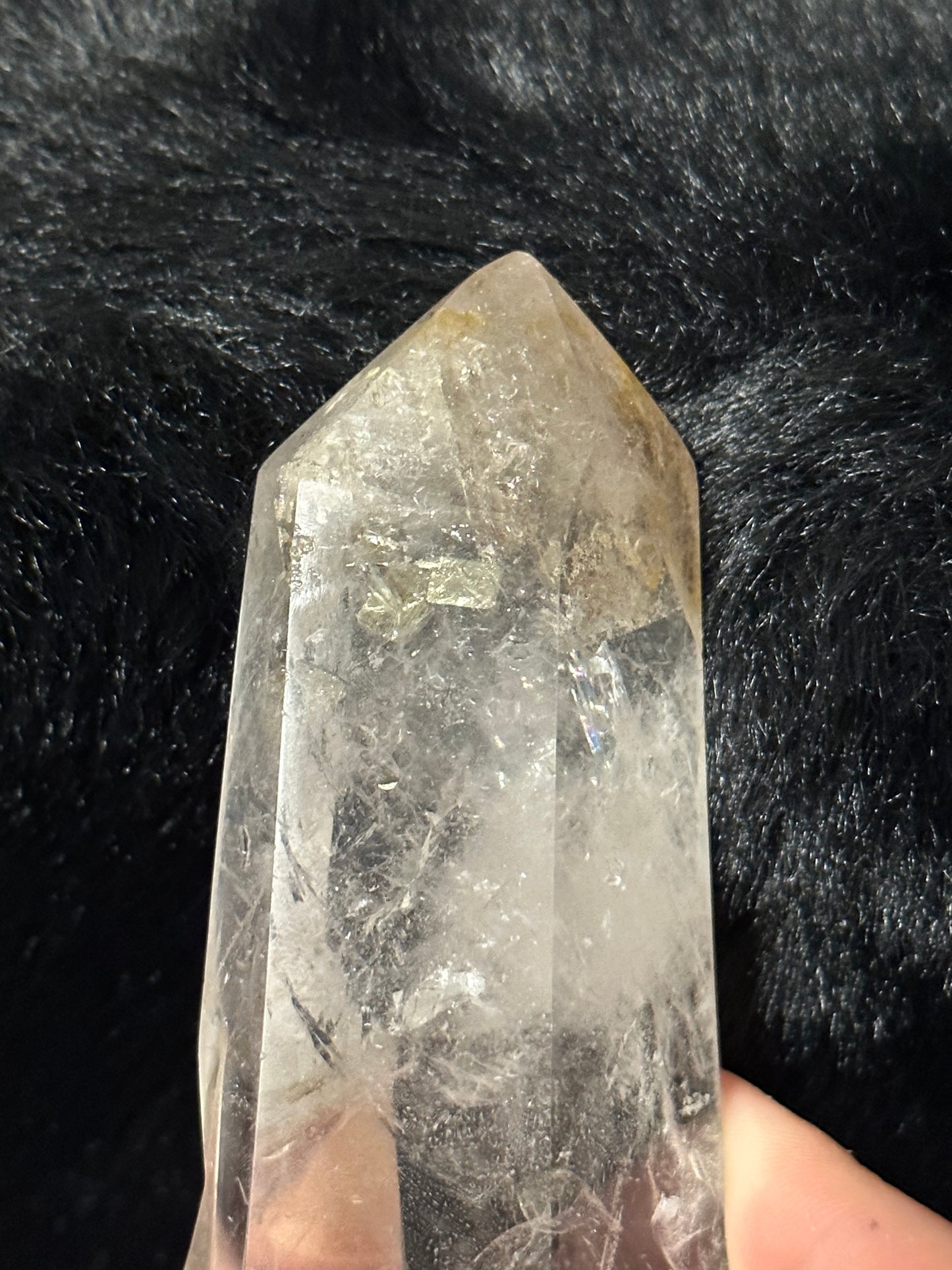 Quartz Point with Cubic Pyrite Inclusion