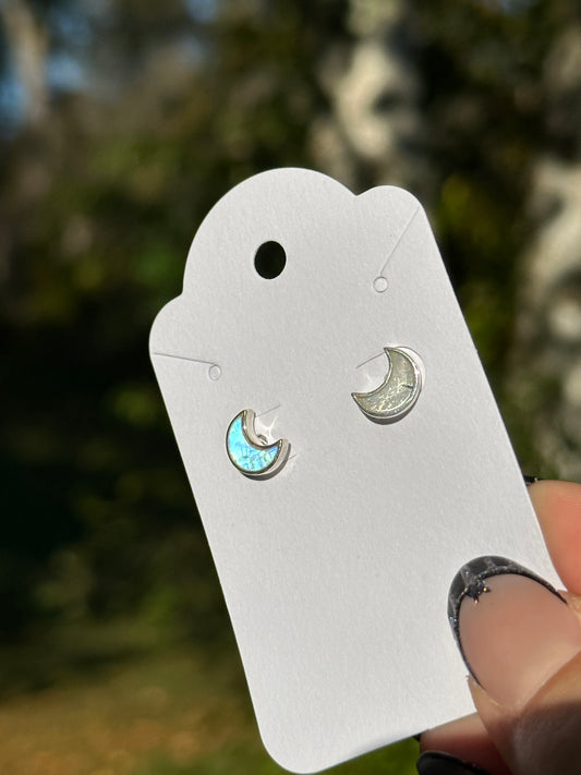 Moonstone Moon Earrings- Sterling Silver