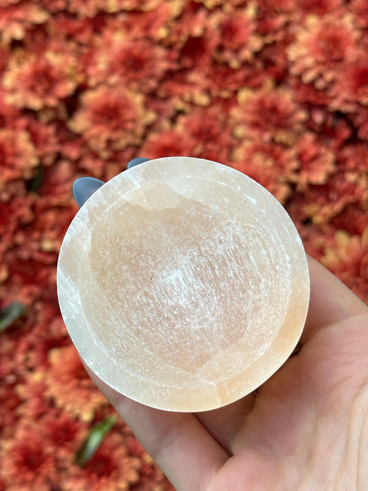 Peach satin spar selenite bowl - xsmall