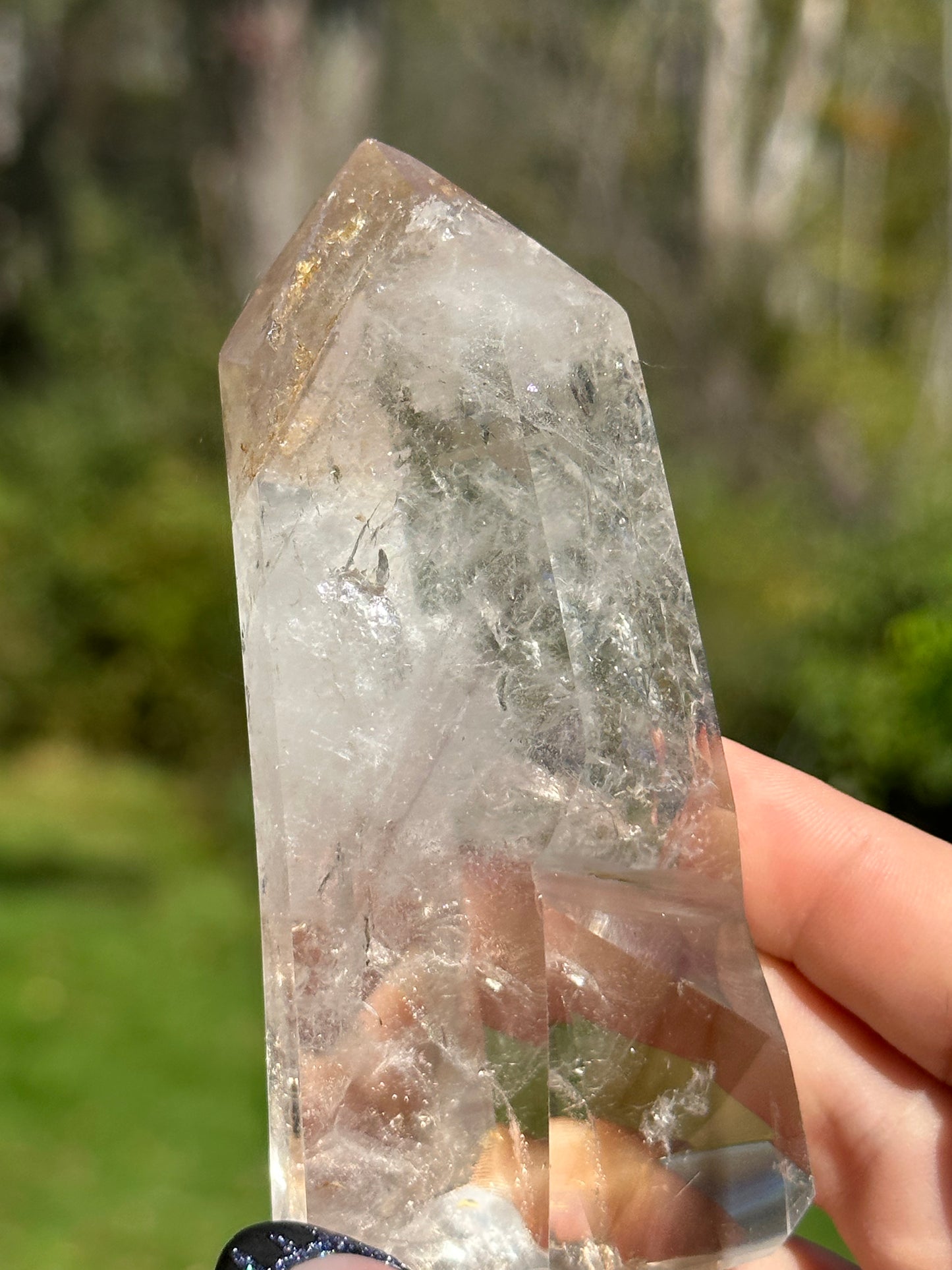 Quartz Point with Cubic Pyrite Inclusion