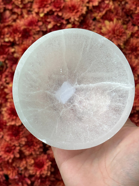 Satin spar selenite bowl - medium