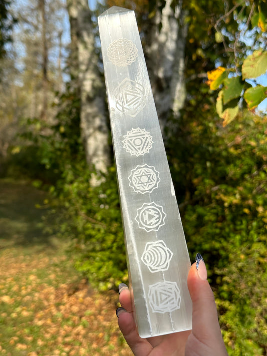 XL Satin Spar Selenite Chakra Tower
