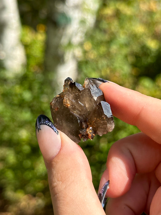 Spessartine Garnet on Smokey Quartz