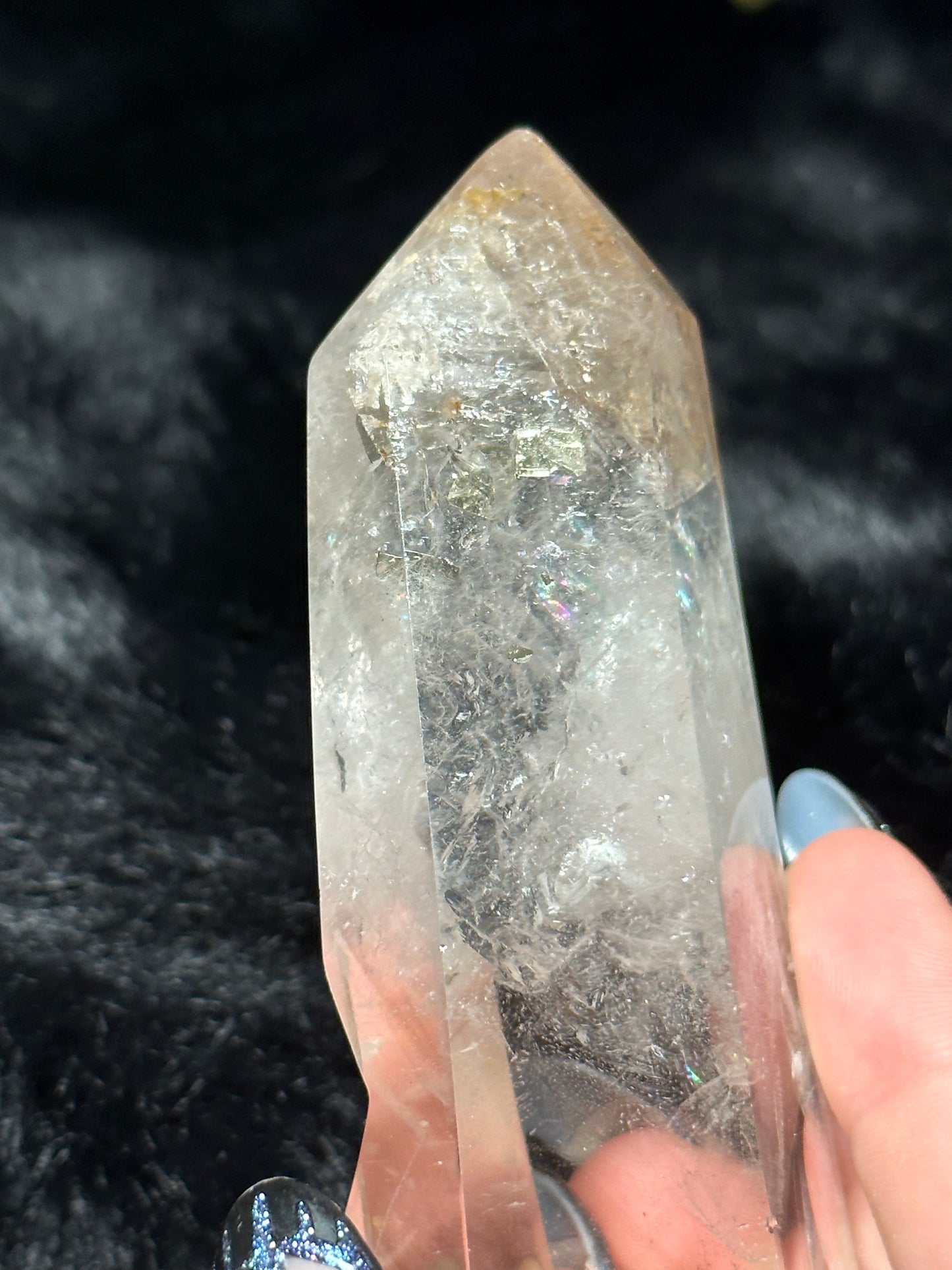 Quartz Point with Cubic Pyrite Inclusion