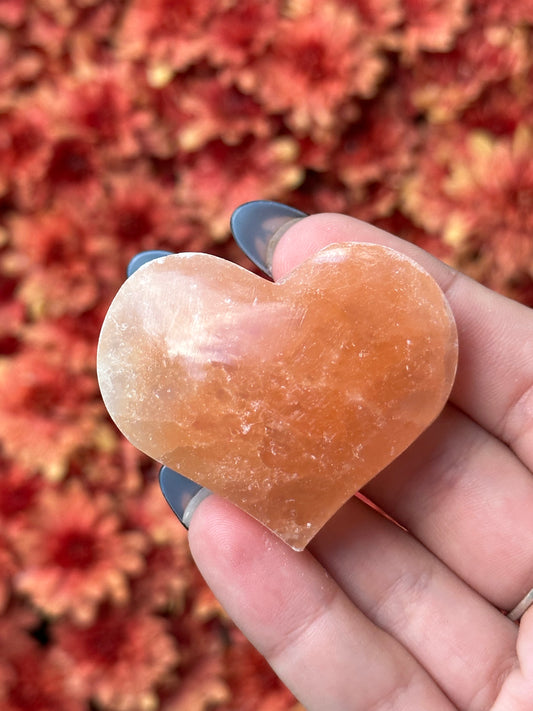 Peach Satin Spar Mini Heart