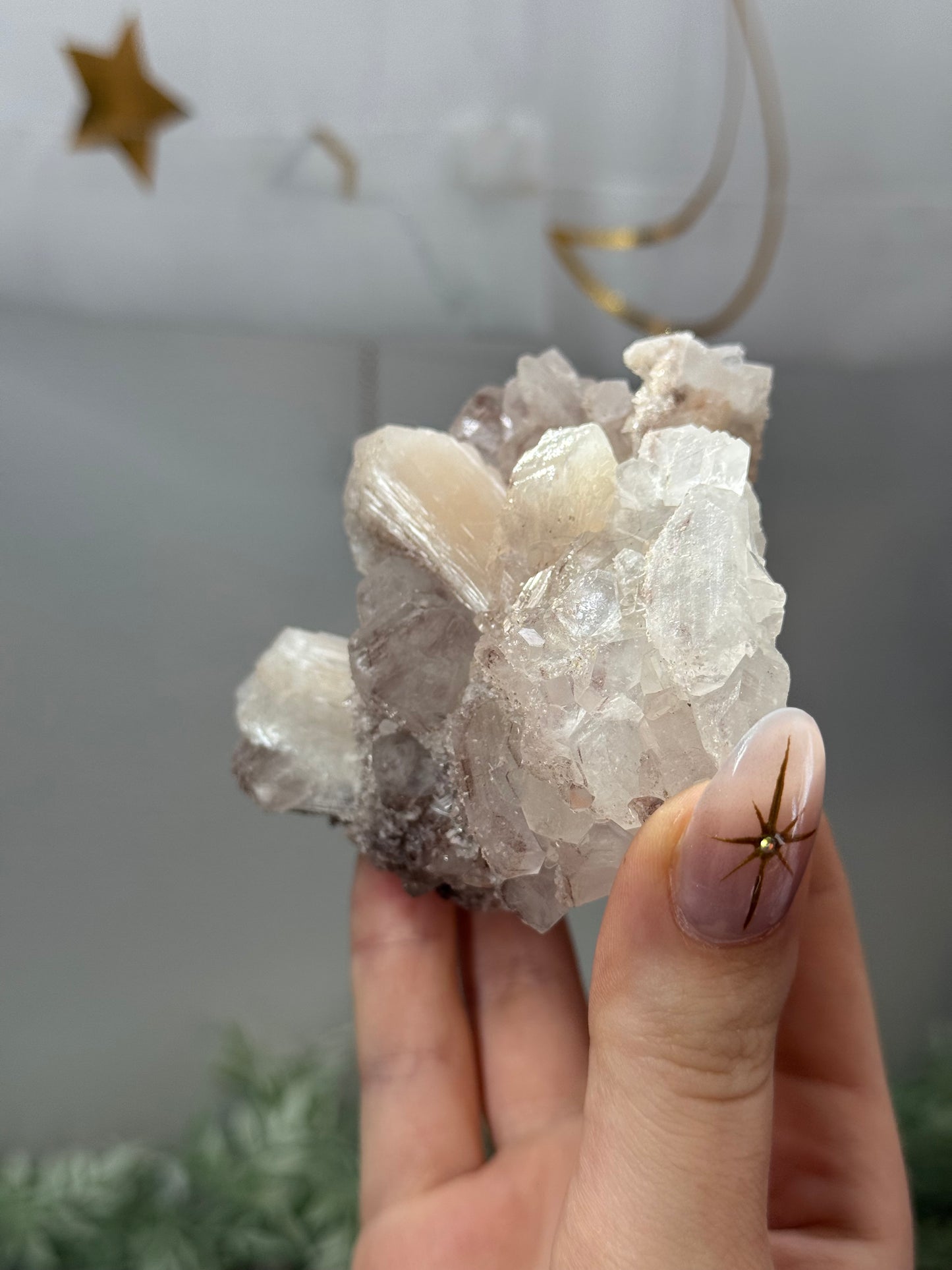 Phantom diamond apophyllite with sparkly pink chalcedony and stilbite - India