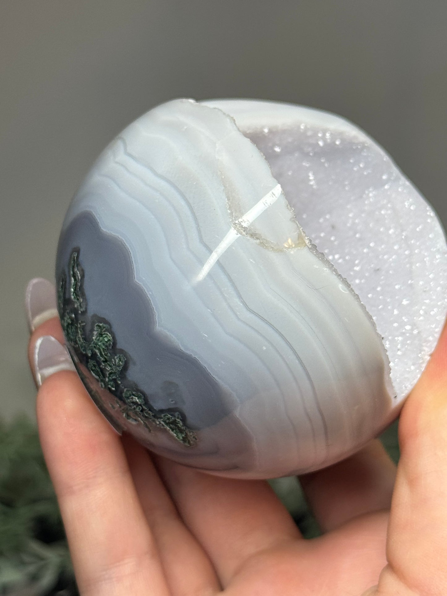 Agate sphere with moss agate
