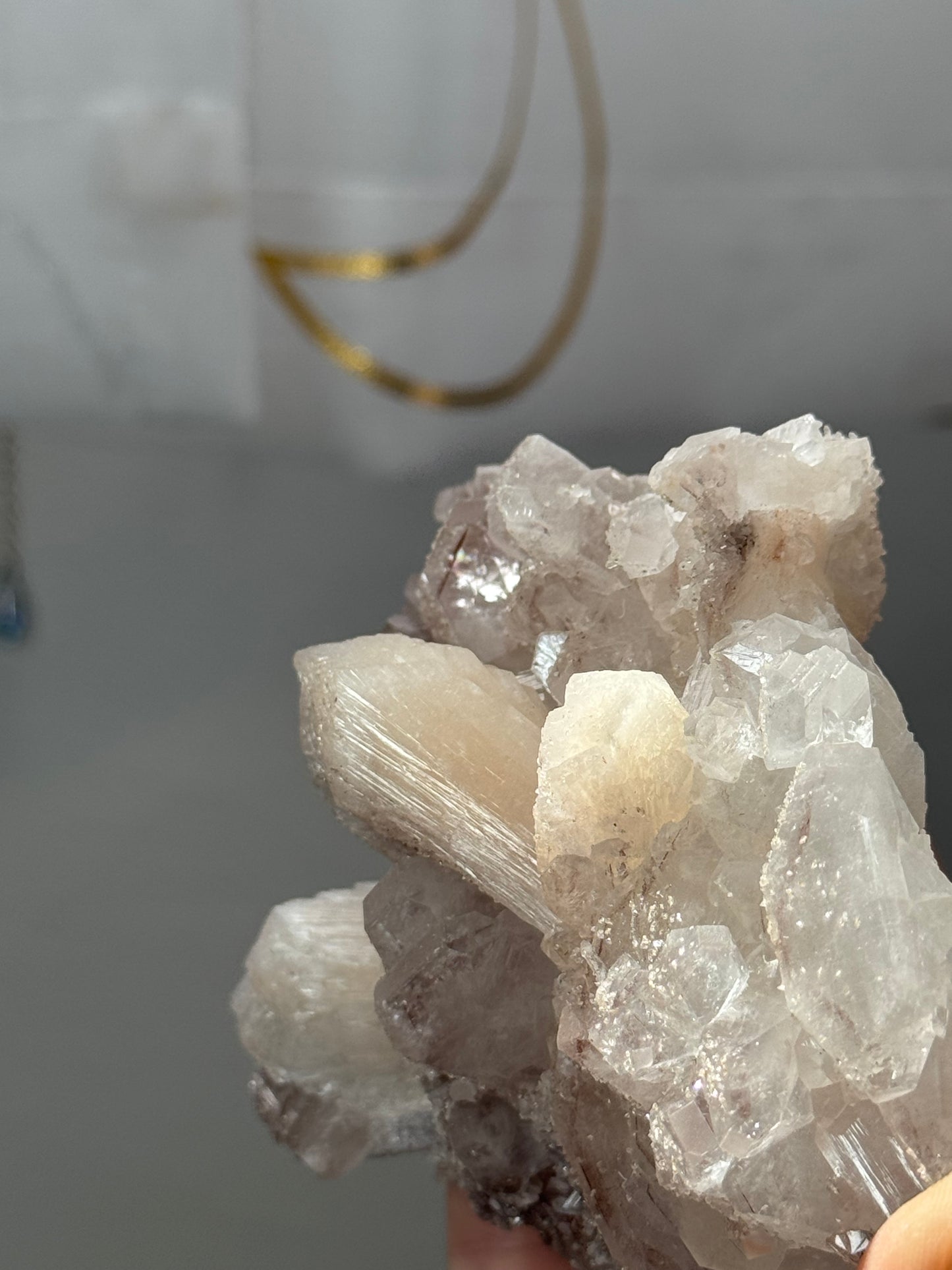 Phantom diamond apophyllite with sparkly pink chalcedony and stilbite - India