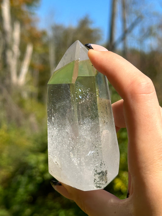 Quartz Point with green chlorite inclusions