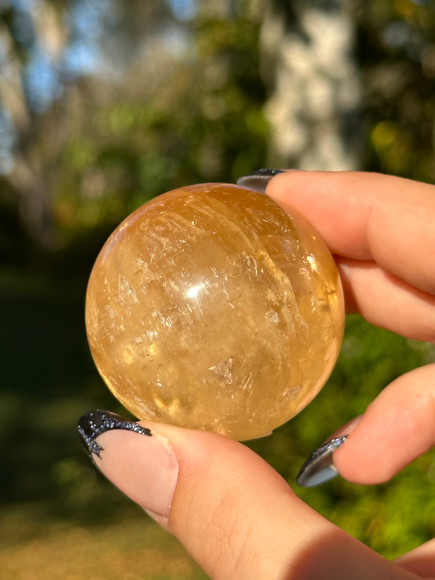 Honey Calcite Sphere - Stars and Rainbows